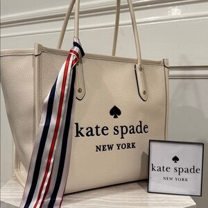 Kate Spade Tote Ella Large Pebbled Leather Logo Cream Bag